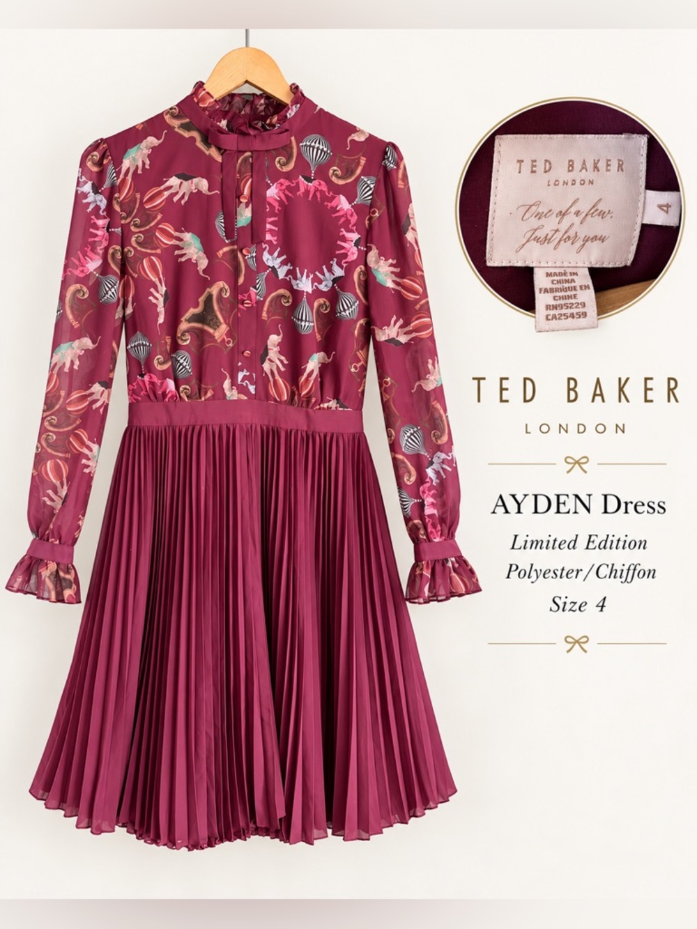 Ted Baker AYDEN โOne of a Fewโ Circus Print Pleated Dress Size 4